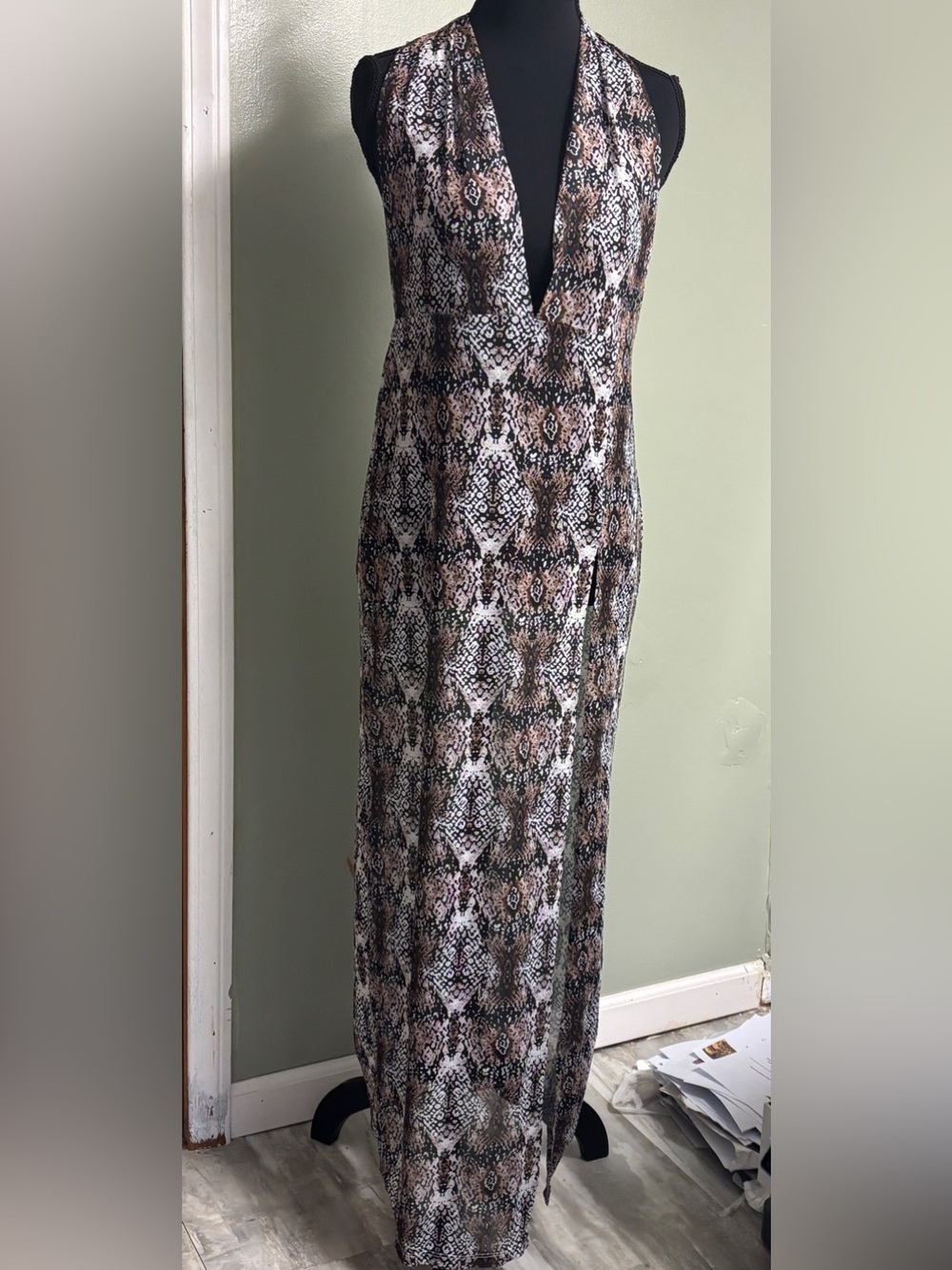 Bathing suit cover up dress brown snake print